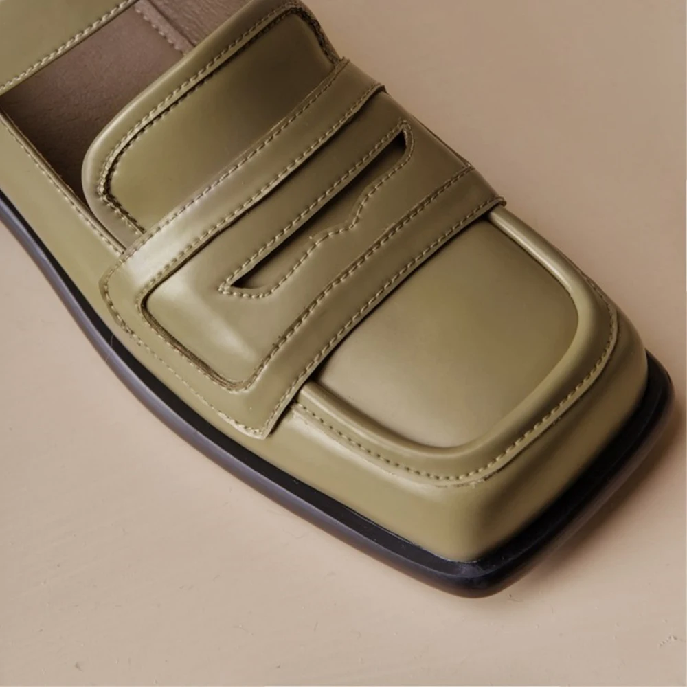 Cialisa Vintage Loafer Women Shoes 2023 Spring New Platform Square Toe Genuine Leather Concise Handmade Low Heels Footwear Green