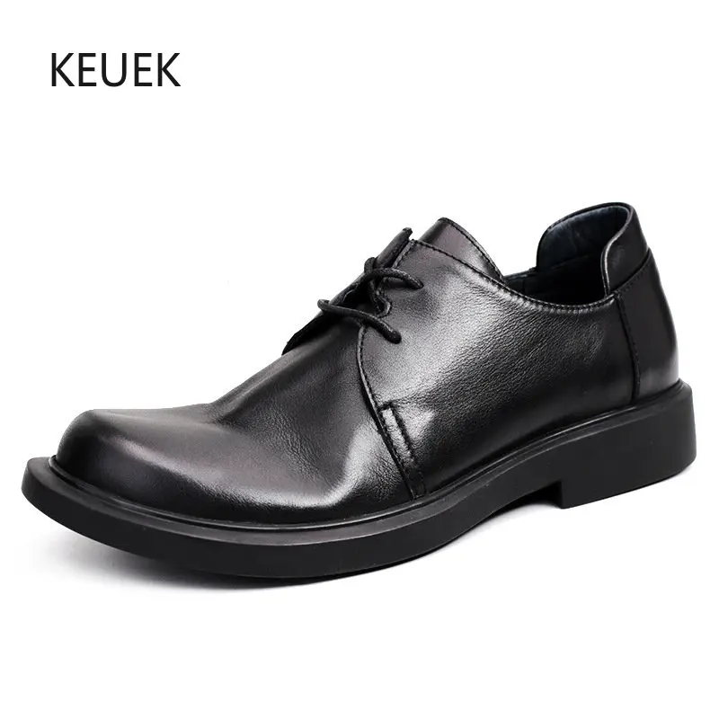 

New Men Casual Leather Shoes Business British Dress Work Genuine Leather Luxury Derby Shoes Male Flat Black Wedding Moccasins 5A