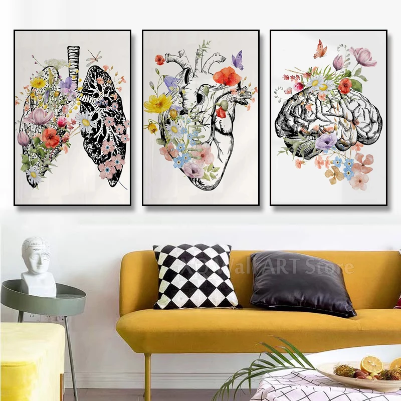 

Watercolor Human Heart Brain Lungs Anatomy Art Canvas Painting And Prints Anatomy Artwork For Room Doctor Office Frameless Gifts