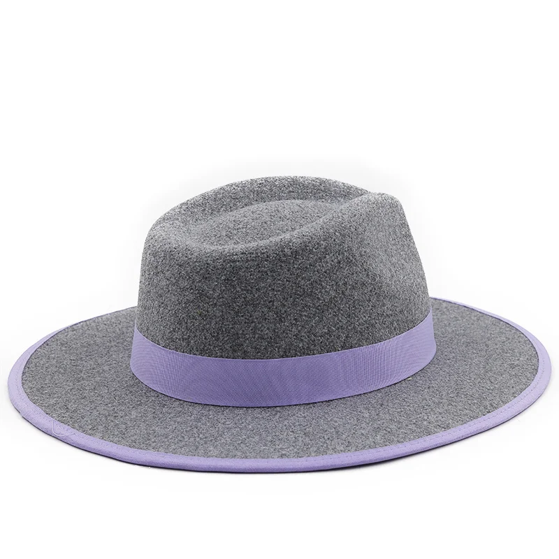 Gray Women Men Wool Fedora Hat With Bow 