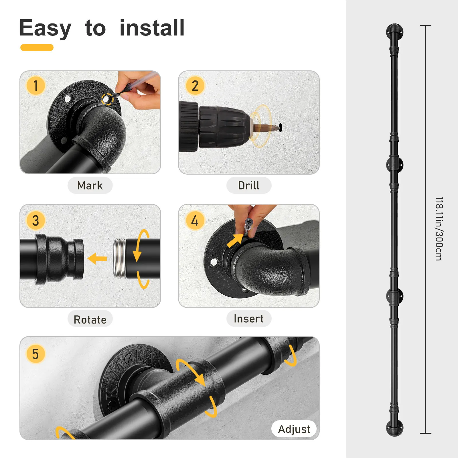Перила для лестницы диаметром 3 2/4 см перила 1 5/2/3 м черные внутри и снаружи