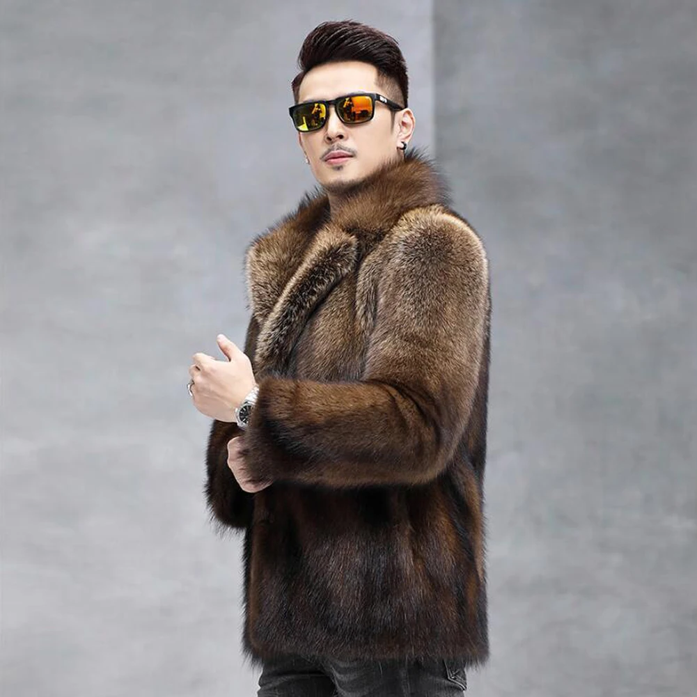 Denny &amp Dora Мужская норковая куртка с воротником из меха коричневое повседневное