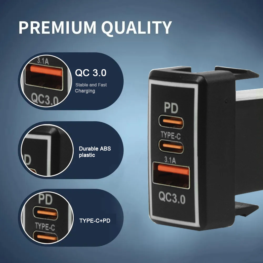 Фото YSY 1 шт. Автомобильное зарядное устройство USB C PD QC3.0 USB Автомобильное зарядное устройство Разъем 12 В 24 В Адаптер питания для зарядки телефона для Toyota TS-01-C №2