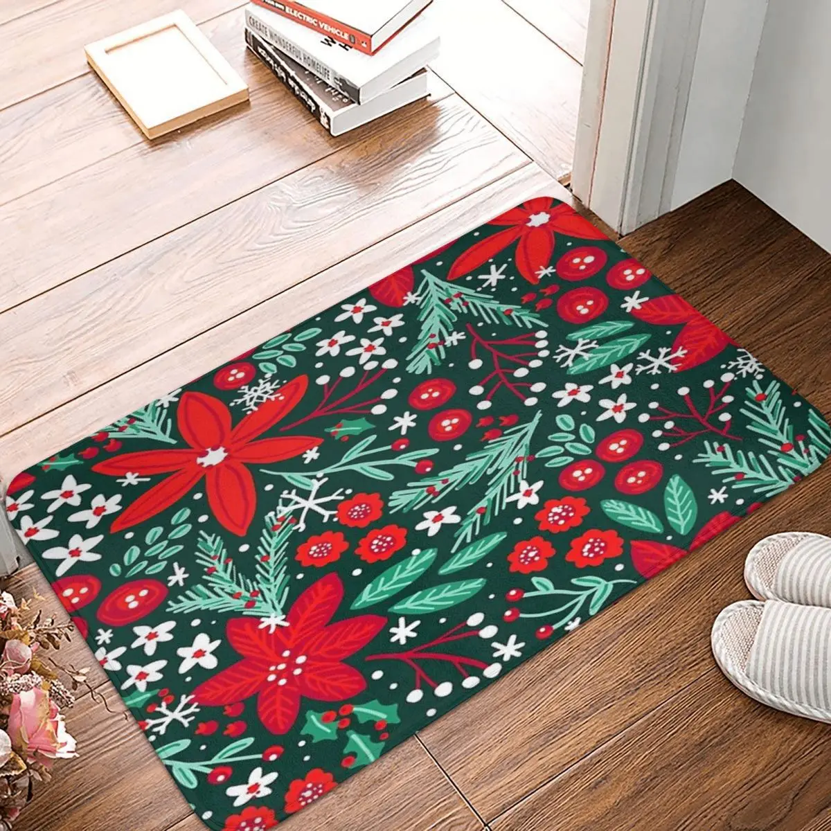 

Праздничный Рождественский праздничный цветочный коврик 40x60 см, полиэстер, напольные коврики, современный прочный наружный