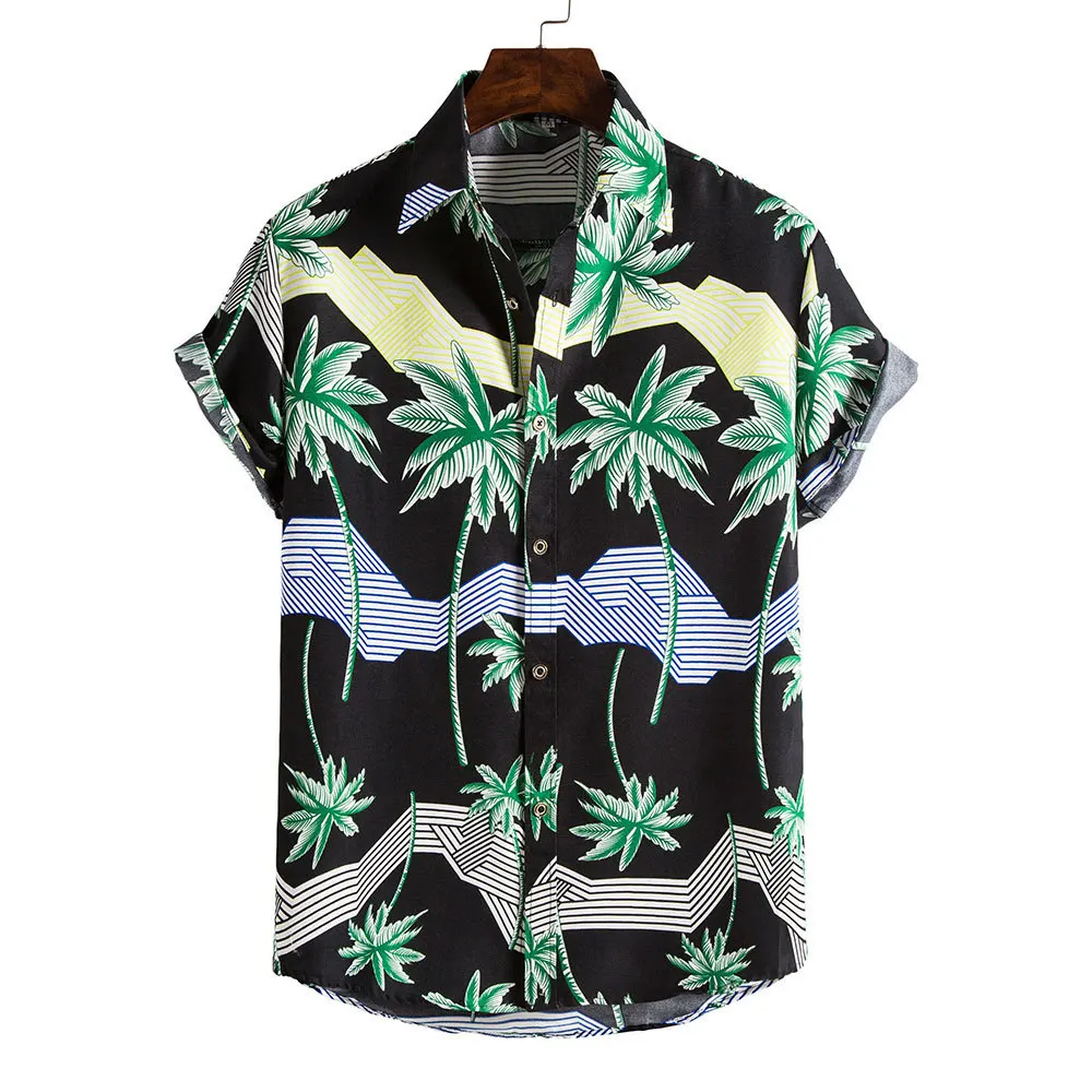 

Mens Summer Beach Floral Shirts Hipster Palm Tree Print Short Sleeve Hawaiian Aloha Shirt Men Party Vacation Clothing Camisas