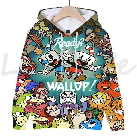 Детские толстовки с капюшоном Cuphead Game Mugman для мальчиков и девочек, толстовки в стиле аниме, милые топы, детские пуловеры с 3D капюшоном, повседневная уличная одежда Sudadera
