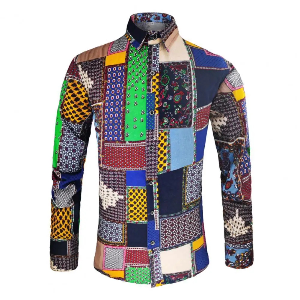 

Retro Print Shirt for Men Long Sleeve Top Casual Cardigan Men Long Sleeve Shirts camisas homme camisas de hombre рубашка мужская