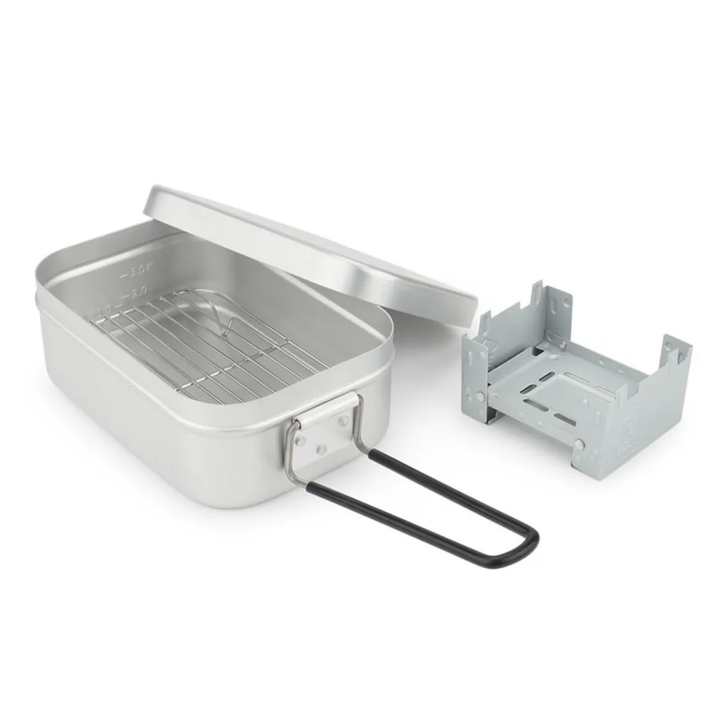 

Складной Ланч-бокс для кемпинга, полка для готовки на пару, комбинированный набор, алюминиевый пищевой бокс для кемпинга, пикника, пешего ту...