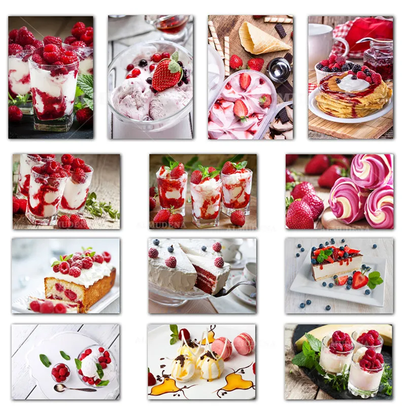 Мороженое клюква клубника вафельные блинчики с ягодами торты искусство на