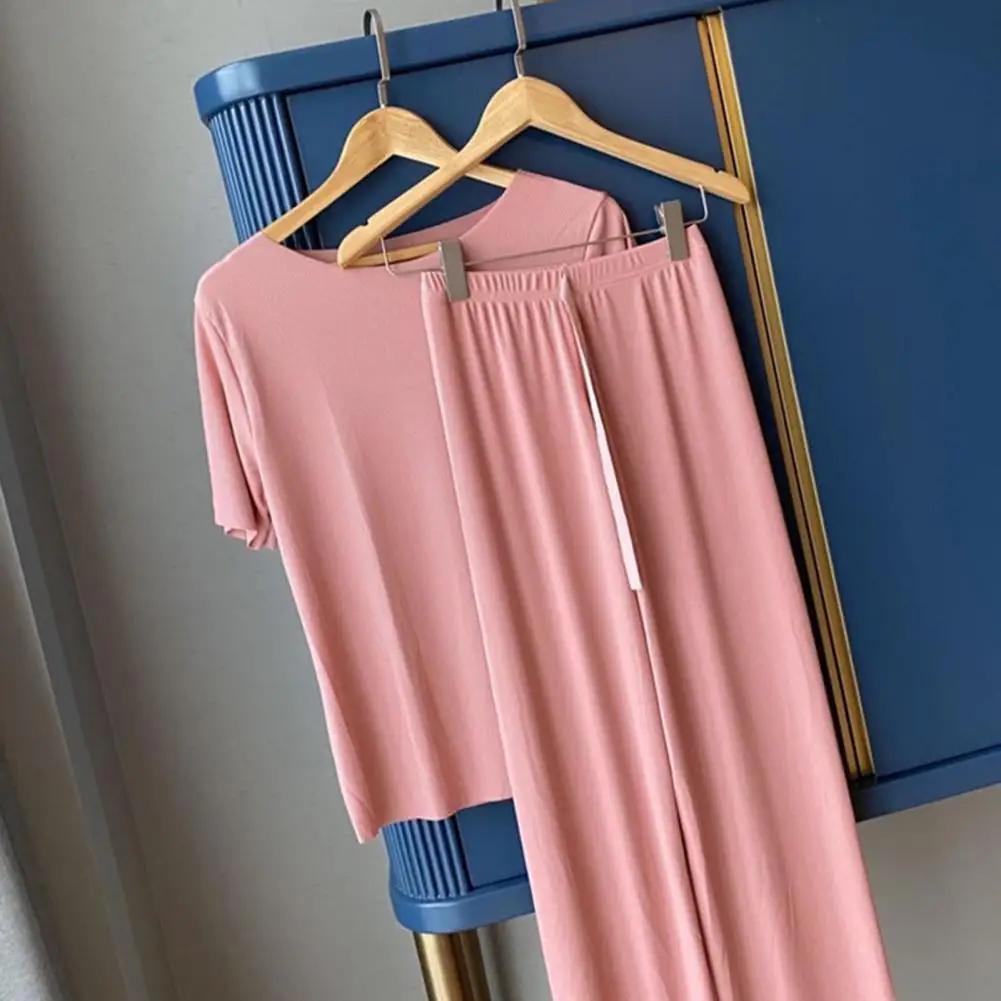 

Sleeping Breathable Women Ice Silk T-shirt Pants Loungewear Set Homewear