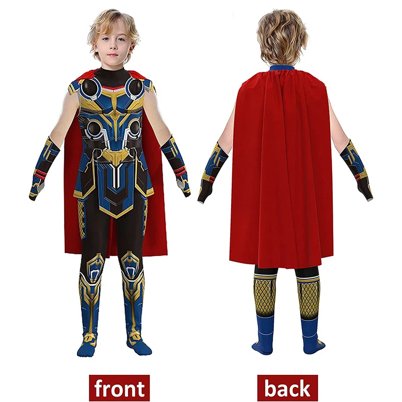 

New Disney Thor:Love and Thunder Children's Cospaly Boys Bodysuit Gloves Cape Halloween Super Hero Costumes Toys Gifts for Kids
