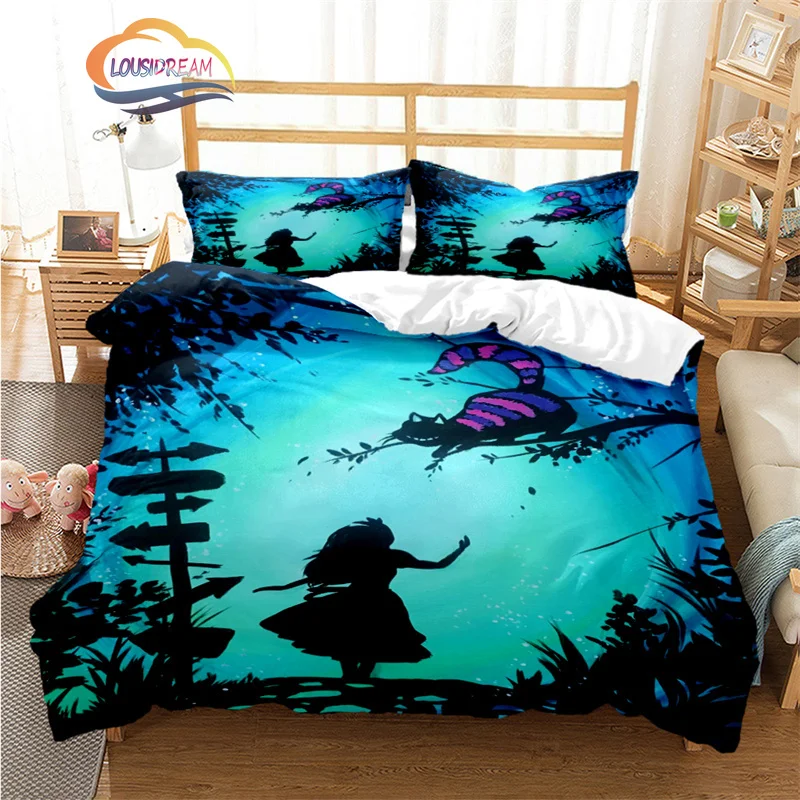 

Cheshire Cat Quilt Cover Pillowcase Three Piece Set Alice In Wonderland Bedding Fashion Home Furnishing Cartoon Three Piece Set