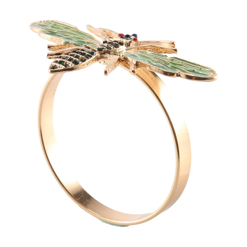 

10Pcs The Bee Napkin Buckle Napkin Ring Alloy Green Insect Dragonfly Drip Diamond Buckle Paper Towels