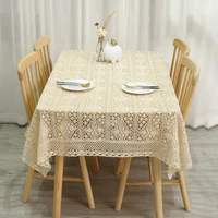 crochet tablecloth beige hollow cotton fabric rectangle table cloth for the table living room home cover table decoration