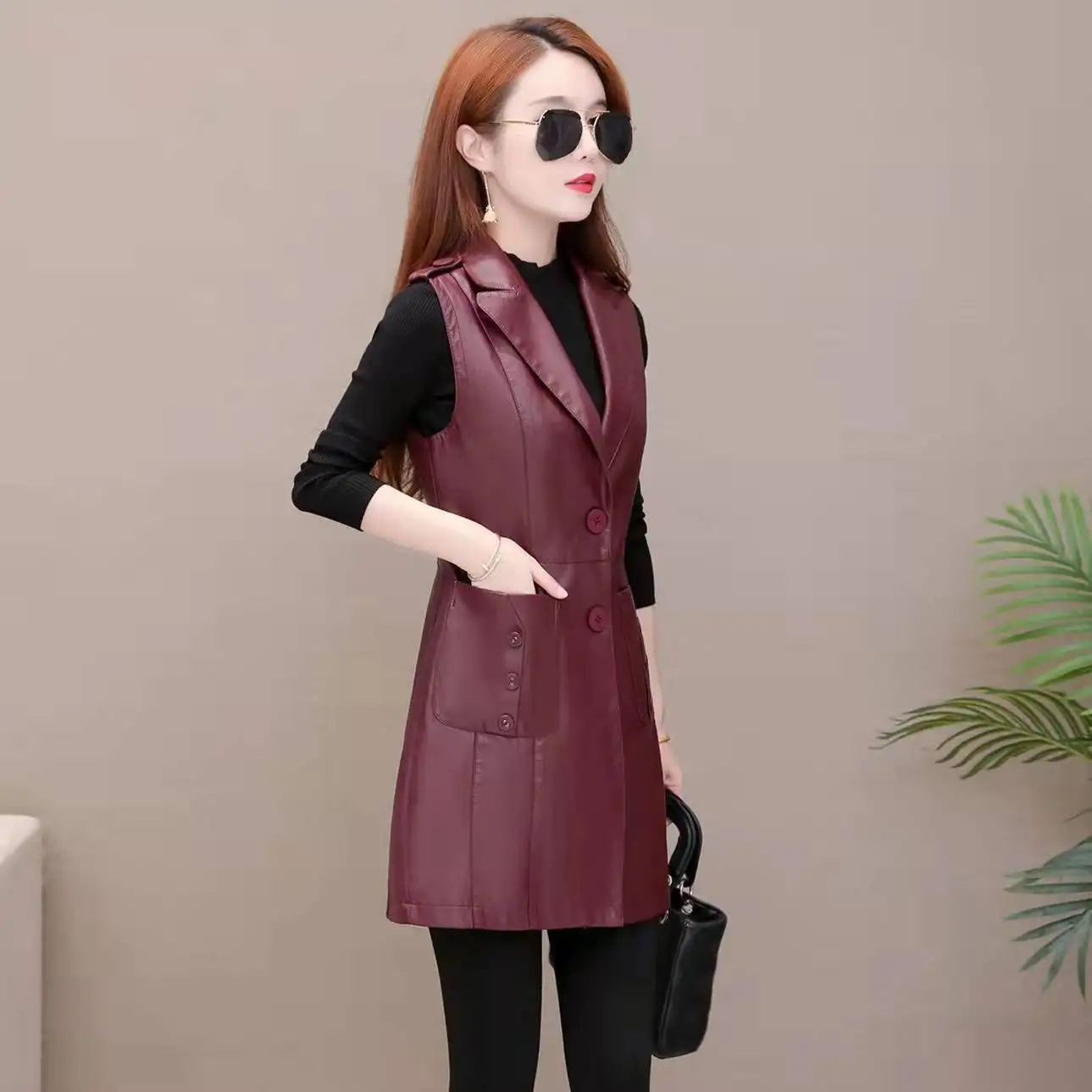 2022 New Fashion PU Leather Vests Women Slim Fit Casual Leather Vest Female Sleeveless Vest For Women Faux Leather