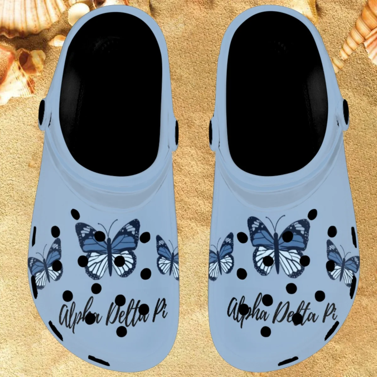 

Шлепанцы Nopersonality Alpha Delta Pi, дизайнерские сандалии с бабочками, пляжные шлепанцы для взрослых, повседневные домашние удобные, на плоской подошве, Нескользящие, черные