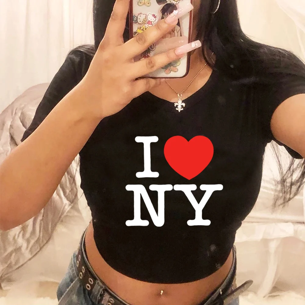 

I LOVE NY vintage aesthetic hippie crop top Female aesthetic streetwear yk2 cyber y2k t-shirts clothes