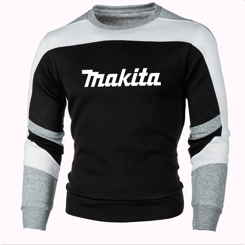 

2023 Makita Brand Autumn Men's Fashion Hoodie Street Wear Long-Sleeved Round Neck Color Splicing Cotton Track and Field Shirt