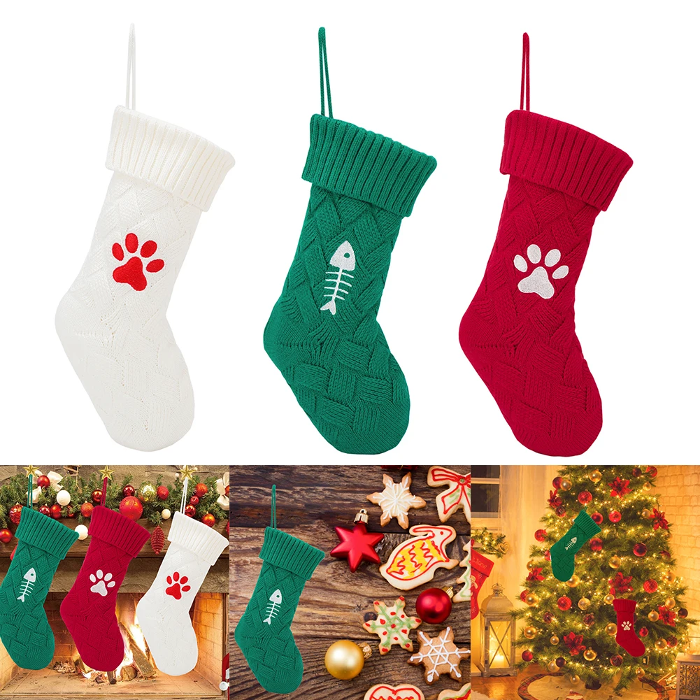 

Christmas Stockings 19cm Large Stocks Knitted Fireplace Hanging Socks Ornaments Xmas Holiday Home Decor Candy Gift Snacks Bag