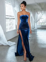 sexy backless corset high slit elegant velvet evening gown dress women 2022 fashion solid party club formal long maxi dresses