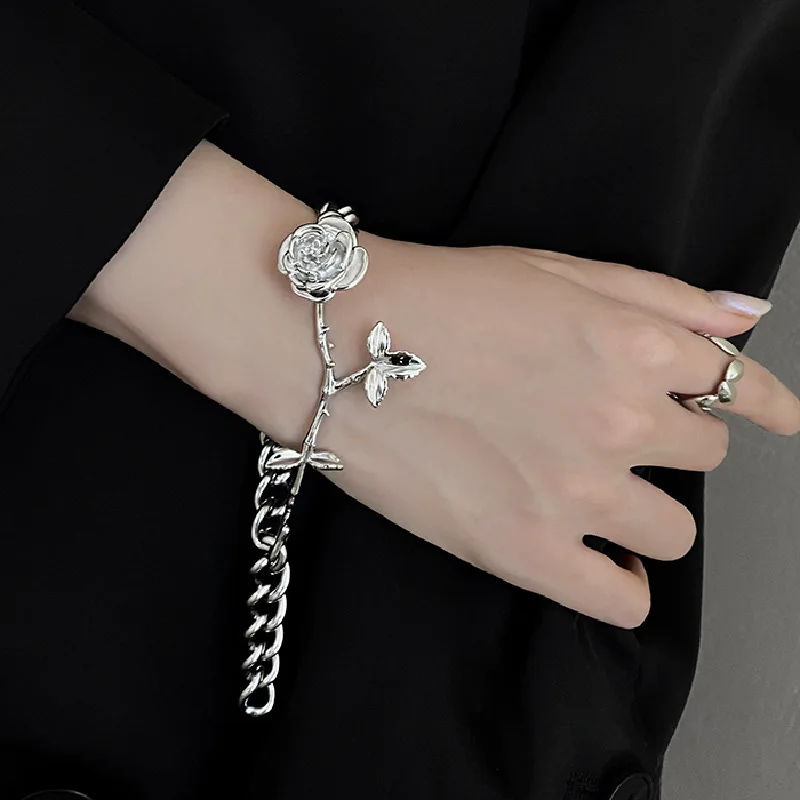 

Thorn Rose Couple Bracelet Female High Quality Cold Wind Niche Design Rose Leaf Bracelet Hip Hop Simple Bracelet Male