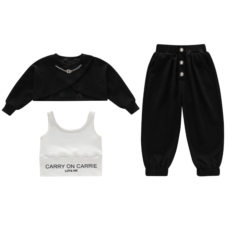 Комплекты детской одежды для девочек 3 предмета свитшот с длинным рукавом + жилет