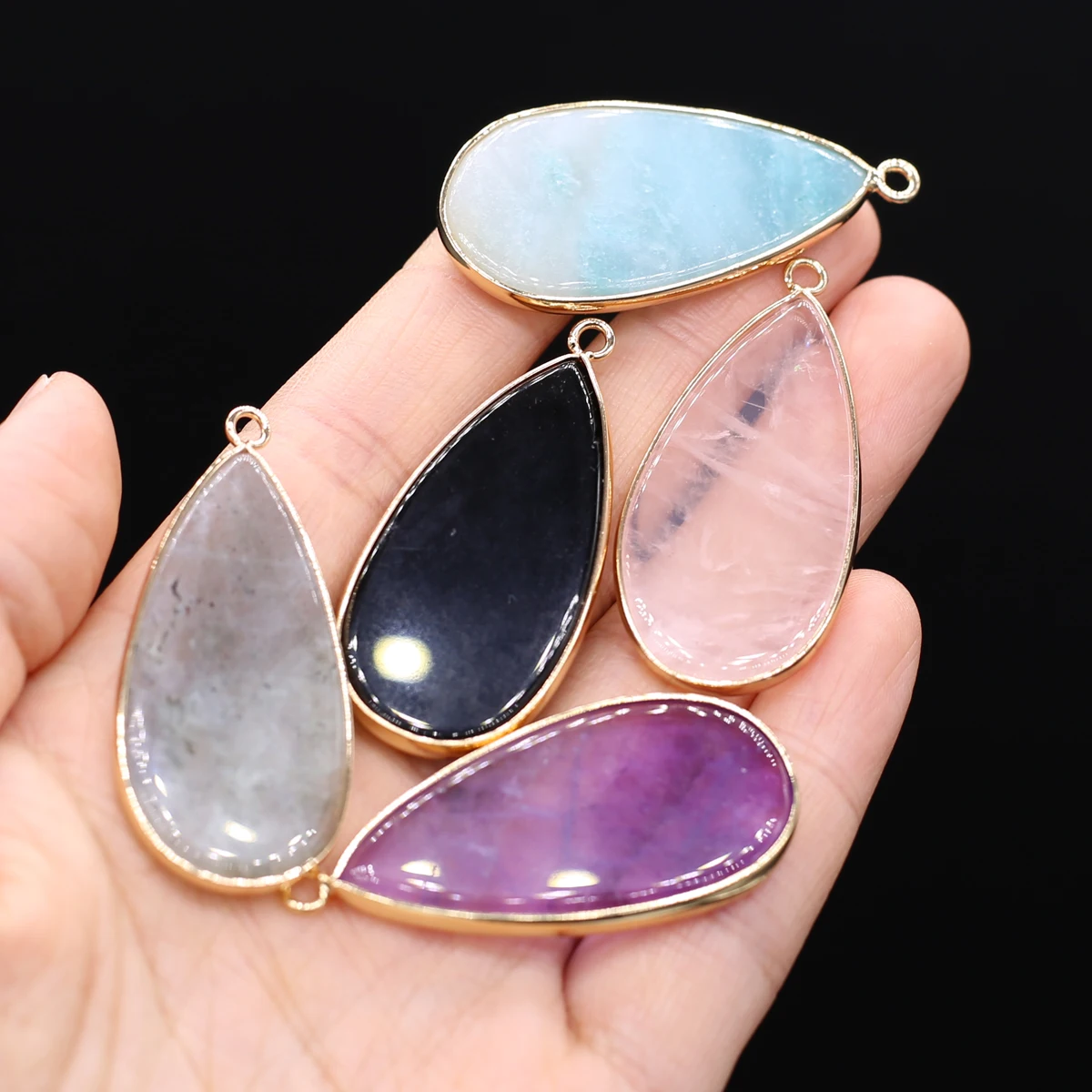 

Natural Stone Pendant Charms Water Drop Shape Natural Amethyst Rose Quartz Pendant for Making DIY Jewerly Necklace 21x45mm