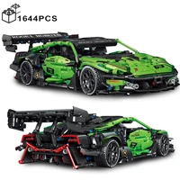 1644pcs technical green super speed lamborghinis sport car model building blocks famous vehicle assemble bricks toys for adult