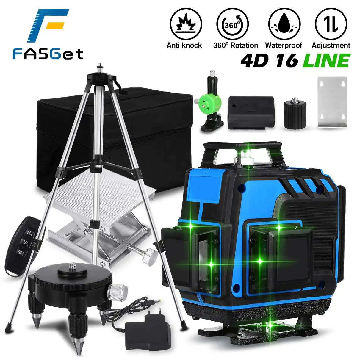 

FASGet Laser Level 16 Lines 4D Self-Leveling 360 Horizontal And Vertical Cross Super Powerful Green Laser Beam Line