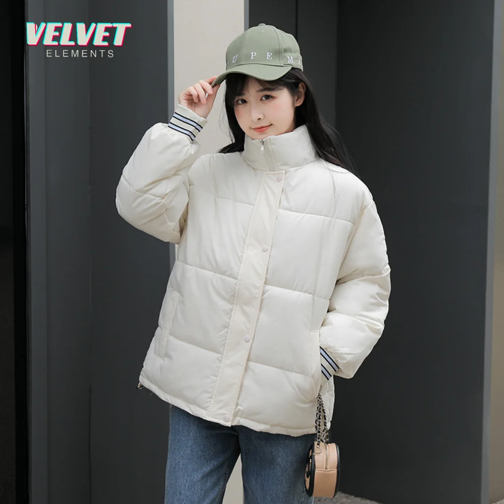 Women's Autumn Lightweight Padded Jackets Female Solid Color Short Cotton Coats Casual Pockets Zipper Winter Down Cotton Jackets