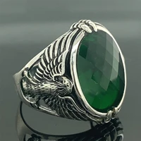 man handmade ring silver eagle ring green gemstone zircon ring ottoman style ring 925k sterling silver ring