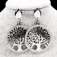 2022 tree of life stainless steel crystal stud earrings women big silver color earrings jewelry pendientes cristal e15n03
