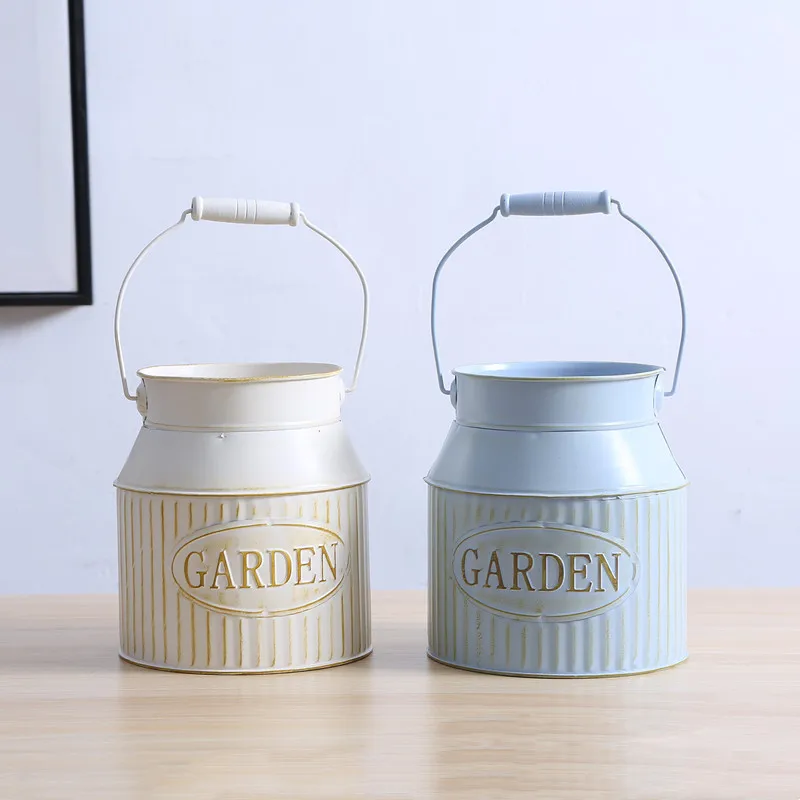 

Ведро для сухих цветов в винтажном стиле, портативный органайзер для цветов из олова, цветочное украшение для магазина, цветочный горшок дл...