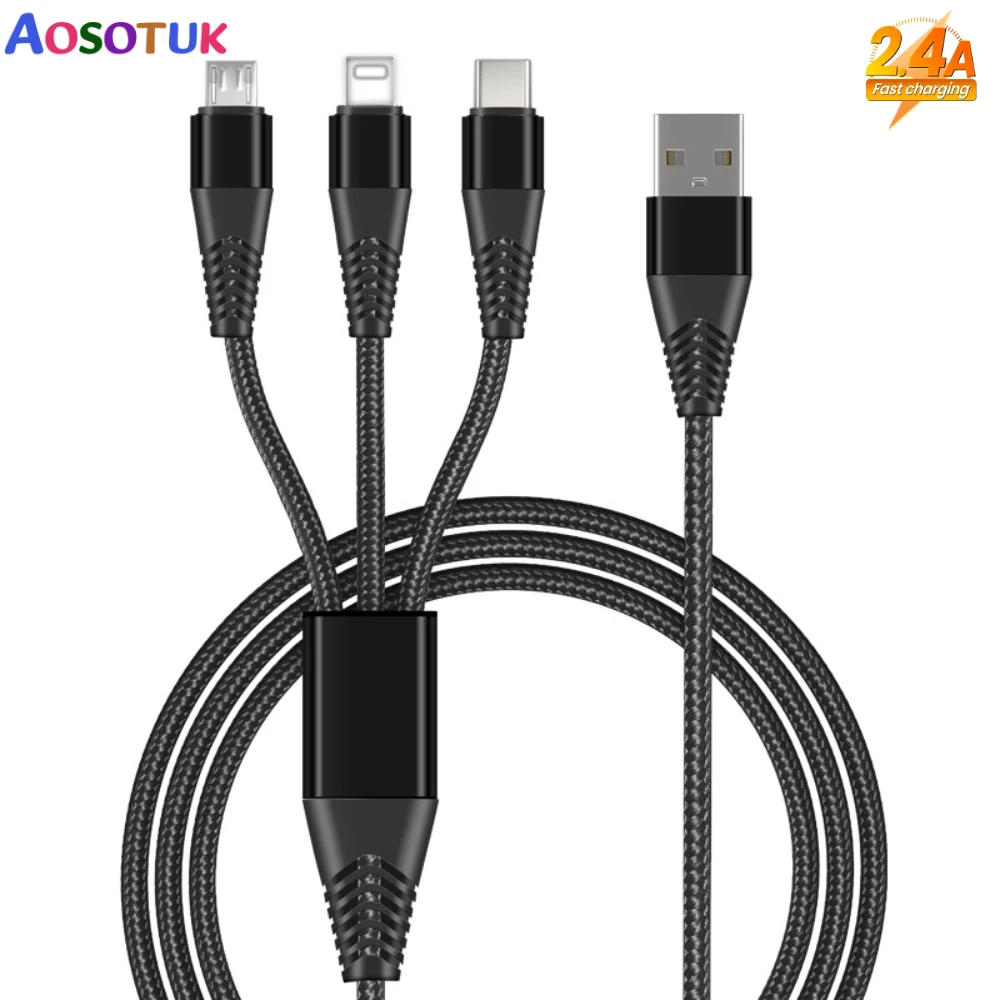 

USB-кабель для быстрой зарядки, 2,4 А, 3 в 1