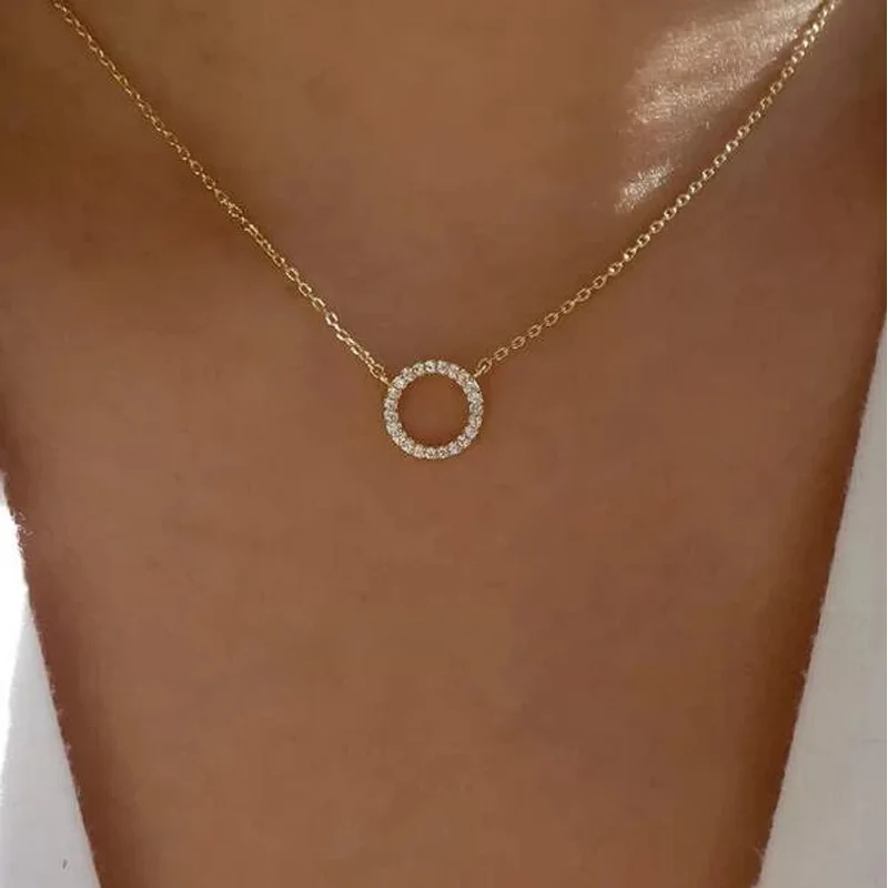

New Geometric Clavicle Chain Creative Retro Simple Full Diamond Ring Necklace