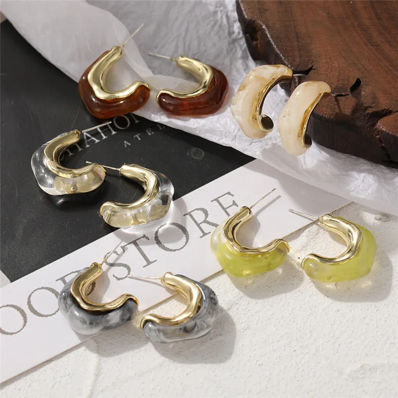 

Women Fashion U-shaped Acrylic Metal Dangle Earrings 2021 Trend Jewelry Gift
