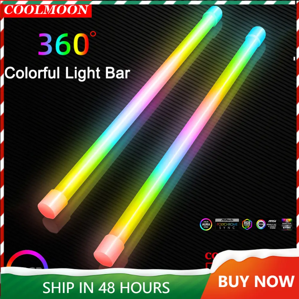 

Coolmoon цилиндрический чехол для ПК декоративная светильник вая полоса 30 см 5 в 3Pin ARGB светодиодный ные лампы для компьютера шасси графической к...