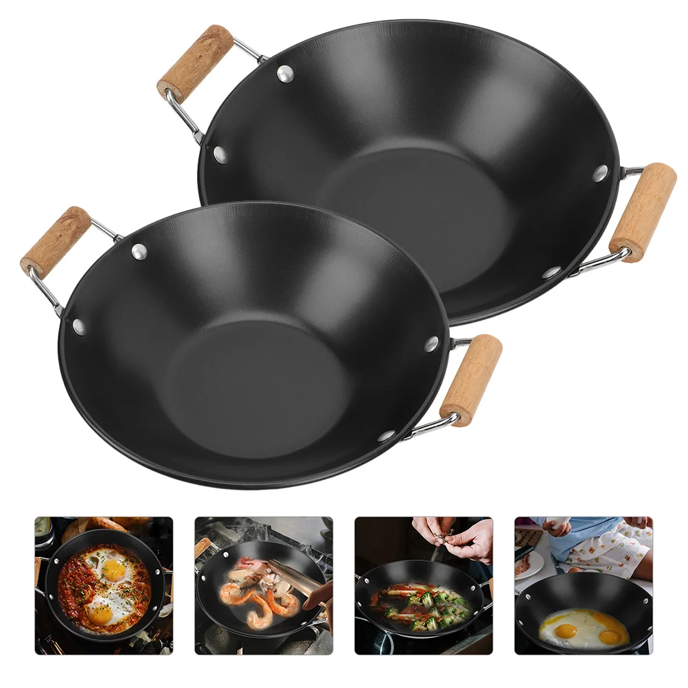 

Pot Pan Cooking Wok Hot Cooker Fry Divided Stir Skillet Chinese Kitchen Handle Flavor Pans Ramen Metal Induction Double Steel