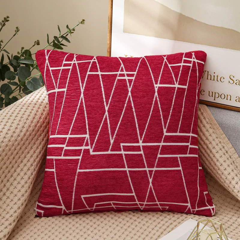Geometric Cushion Cover 45x45cm Decorative Chenille Pillows for Sofa Living Room Pillowcase Red Gray Quality | Дом и сад