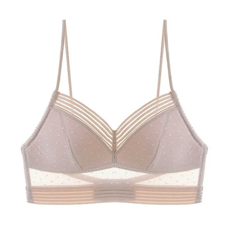 

New Sexy Low Back Bralette Ladies Invisible Lace Bra Polka Dot Mesh Ultra Thin Underwear Women Lingerie Tank Top Bras Panties