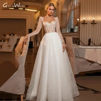 luxury shiny sweetheart princess wedding dresses long sleeve glitter tulle boho bride dresses vestidos de novia 2022