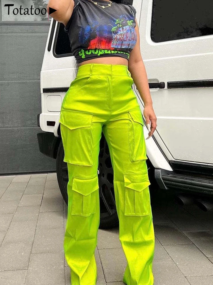 Totatop-женские винтажные брюки-карго прямые брюки с высокой талией и карманами
