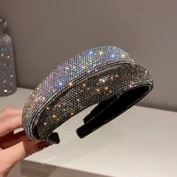 wide shiny full rhinestone headbands silver crystal velvet hairbands for women girls hair hoops party jewelry hair accessories