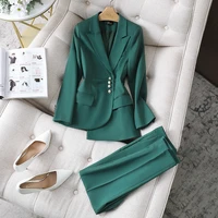 s 4xl high end women professional suit two piece spring autumn single breasted slim fit ladies jacket high waist casual trousers
