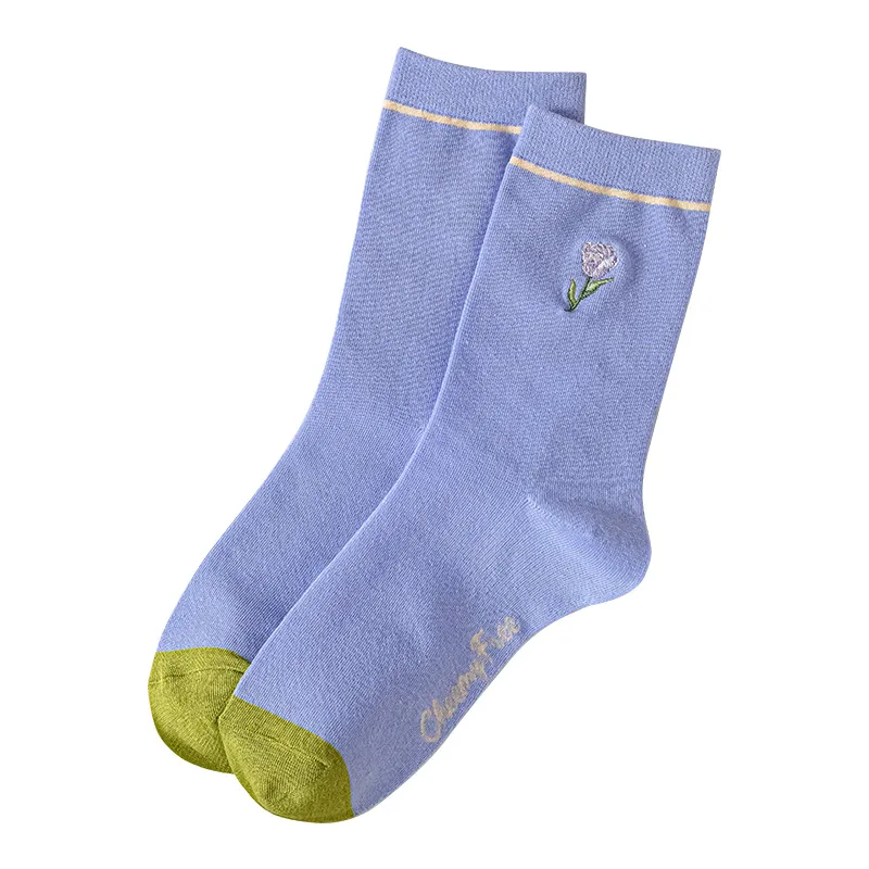 5 Pairs Women Sock Cotton for Autumn Winter Fashion Flower Design 2022 New Arrival Leather Shoes Socks