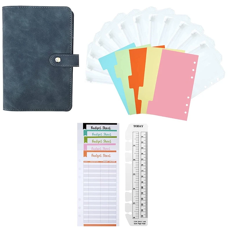 

28Pcs A6 PU Leather Binder, Budget Planner, Budget Binder with Clear Zipper Pocket, Budget Sheets, Label Stickers, Ruler