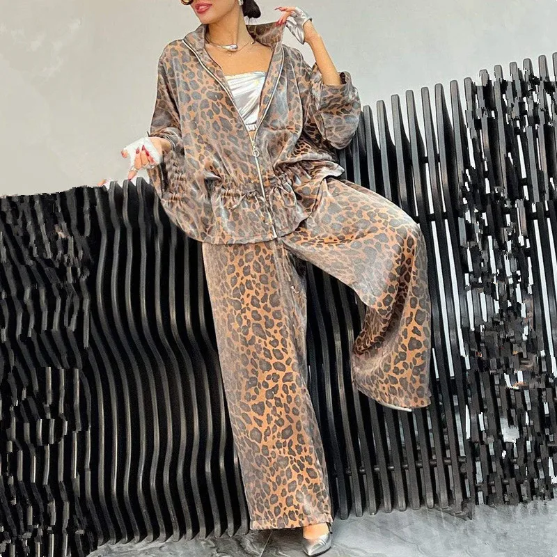 Элегантный модный женский комплект из 2 предметов костюм с леопардовым принтом