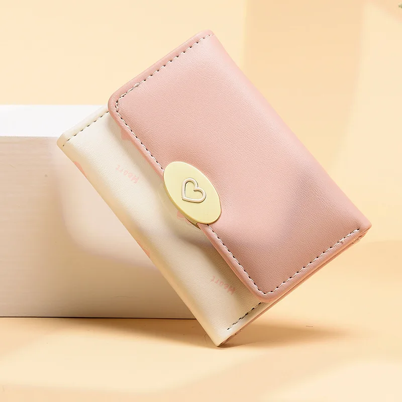 2023 New Short Women Wallets Heart-Shaped Cute Small Wallets for Women Fashion PU Leather Simple Female Purse