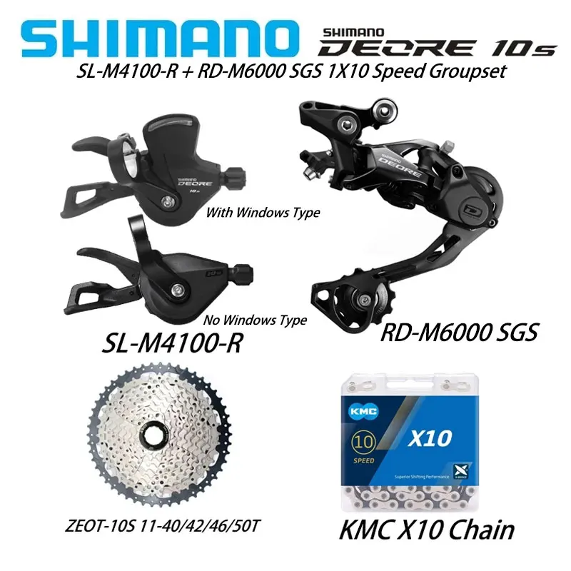 

SHIMANO DEORE M4100 + M6000 10 Speed Bike Groupset SL-M4100 Shift Lever RD-M6000-SGS Rear Derailleur KMC X10 Chain ZEOT Cassette