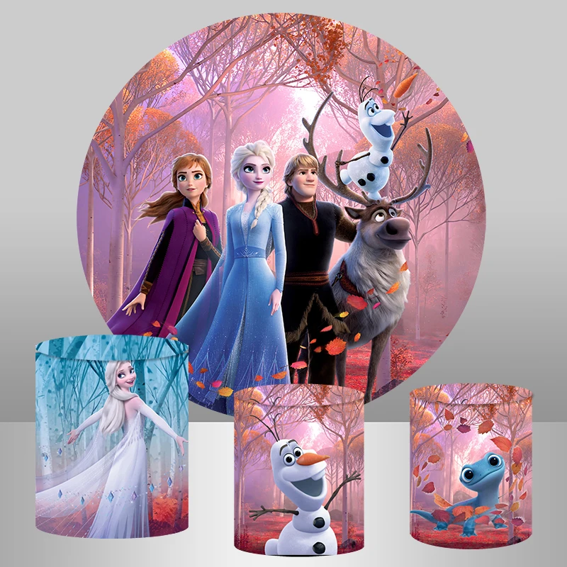 

Frozen Round Circle Backdrops Disney Anna and Elsa Princess Girls Birthday Baby Shower Party Backdrops Cylinder Covers Elastic